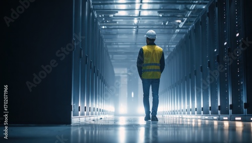 Technician Walking in Server Room
