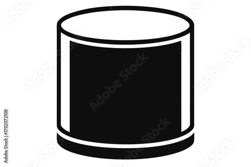Simple Black and White Illustration of a Cylindrical Can, Food Container Icon
