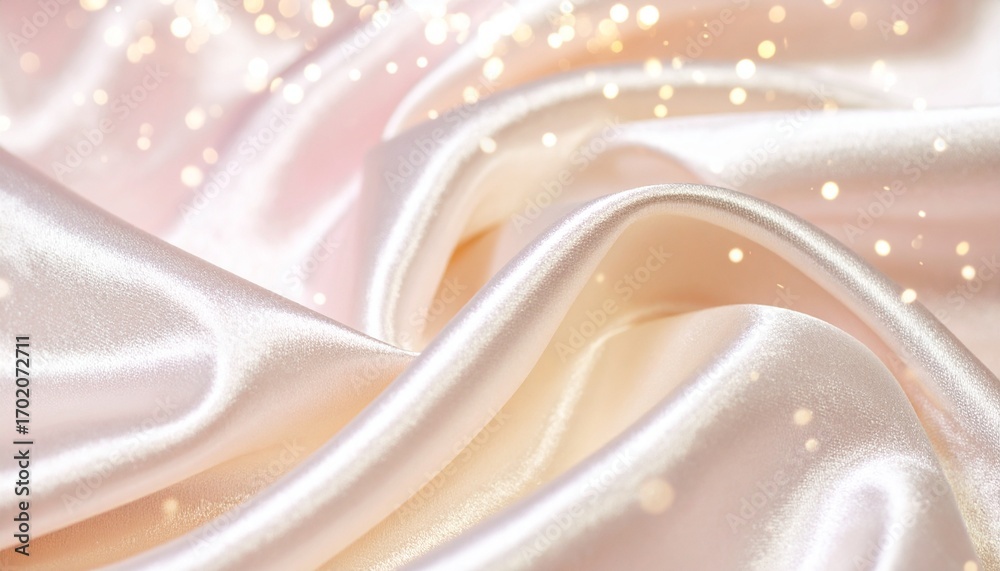 Obraz premium Elegant Silk Fabric with Gentle Folds and Warm Sparkles 柔らかな光沢のあるシルクの生地