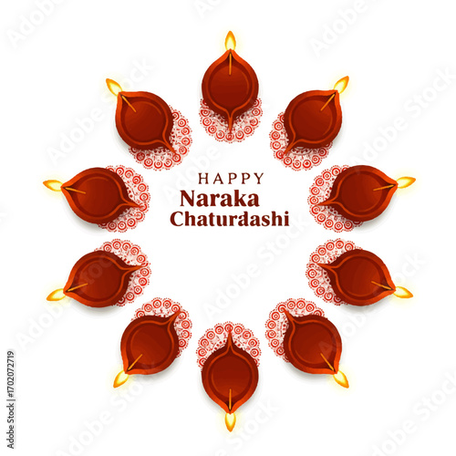 Happy Naraka Chaturdashi Festival with Traditional Diyas.
