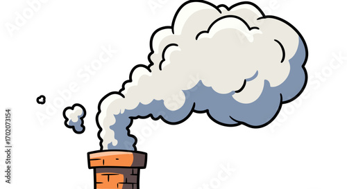 Cartoon Brick Chimney with Billowing Smoke Illustration.
