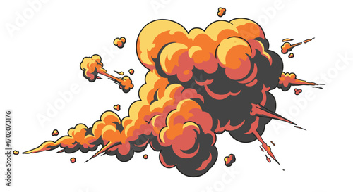 Cartoon Explosion with Smoke and Debris in Orange and Black.