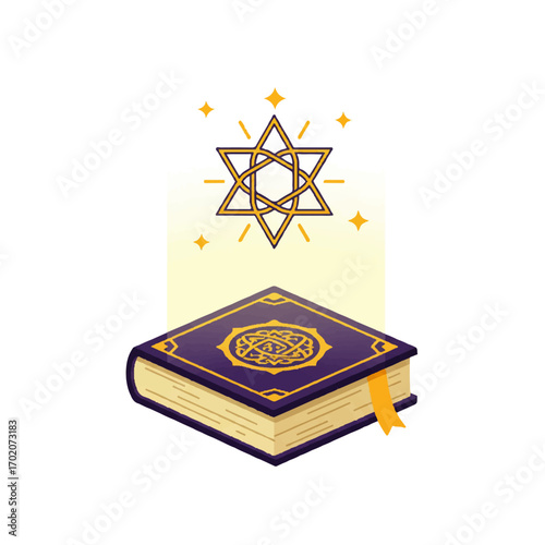 Holy Book with Islamic Geometric Pattern.