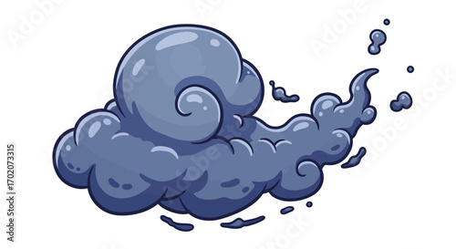 Cartoonish Dark Cloud with Swirls and Droplets Illustration.