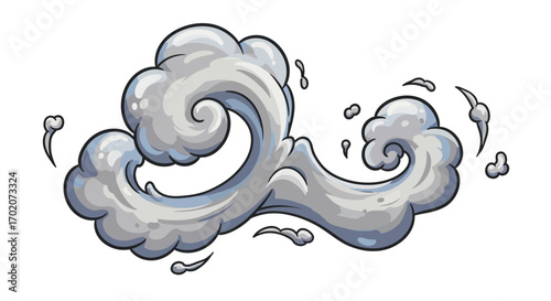 Cartoon Style Smoke Cloud with Swirling Shape and Gray Color.