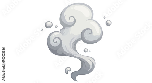 Cartoonish Gray Smoke Cloud with Swirls and Bubbles.