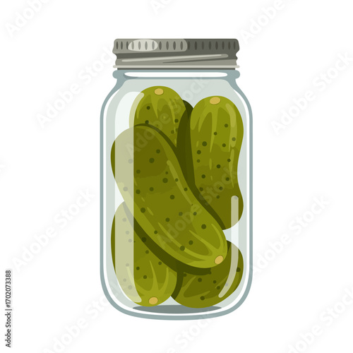 glass jar with cucumbers