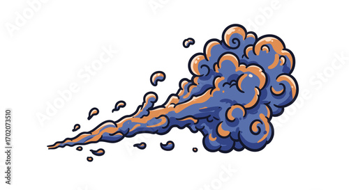 Stylized Blue and Orange Smoke Cloud Illustration.