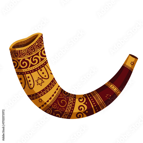 Ornate Shofar Horn for Jewish High Holy Days.