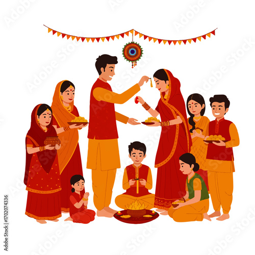 Traditional Indian Family Celebrating a Cultural Festival.