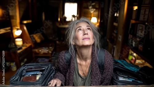 Wallpaper Mural Thoughtful woman in attic looks up with nostalgic reflections of past times Torontodigital.ca