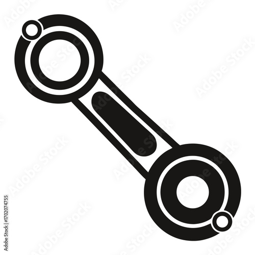 Connecting Rod Graphic Black Silhouette of Engine Component with Circles and Rectangle