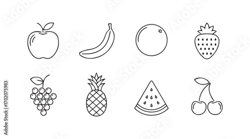 Collection of hand drawn fruit icons in a sketchy silhouette style