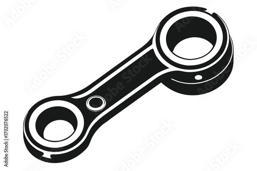 Graphic Depiction of an Engine Connecting Rod with Circular Openings and Distinct Black and White Design