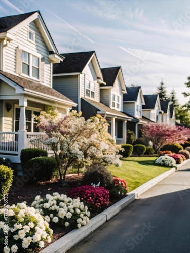 Wallpaper Mural Serene suburban street with blooming flowers and lush greenery surrounding well-maintained houses Torontodigital.ca