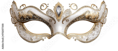 Beautiful venetian masquerade mask with golden decoration isolated on transparent background