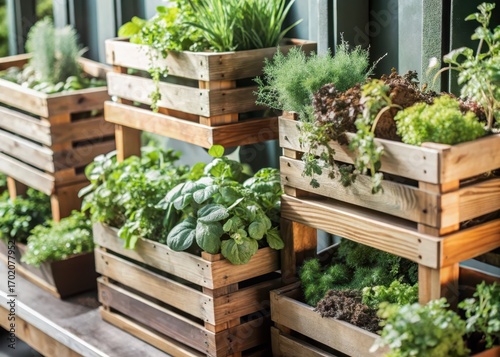 Wallpaper Mural Vertical Herb Garden in Wooden Boxes Torontodigital.ca