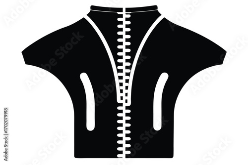 Graphic Black Jacket Illustration Featuring Zipper and Slit Pocket Design, Simple Style