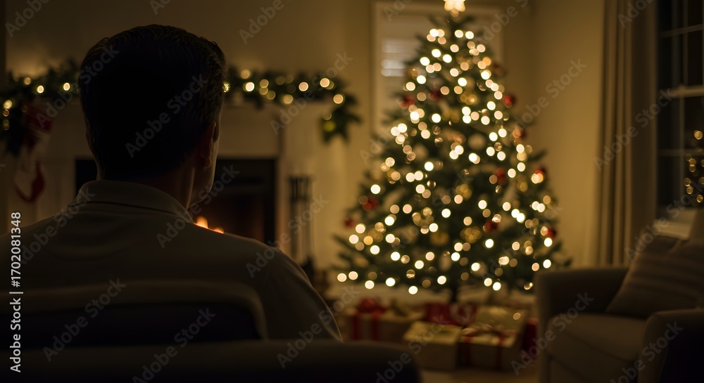 Obraz premium A person contemplates Christmas, cozy indoor scene