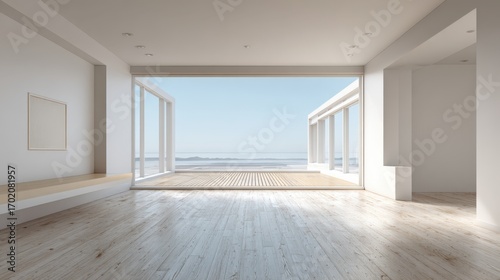 Wallpaper Mural Bright Modern Interior with Ocean View, Open Floor Plan, and Minimalist Design Elements Torontodigital.ca