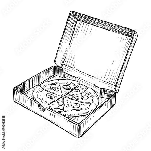 pizza in a delivery box vector hand drawn illustration