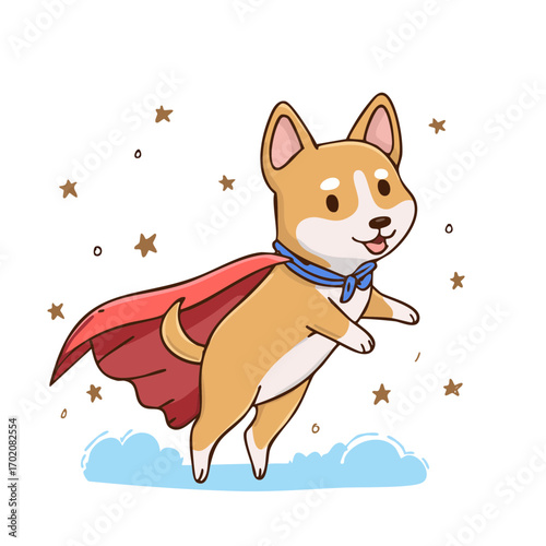 Illustration of a dog wearing a superhero cape