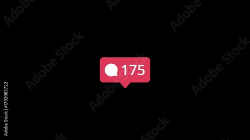 Animated a Digital Notification Icon Showing a High Number of Comments on a Black Background, Social media Instagram Comment animation