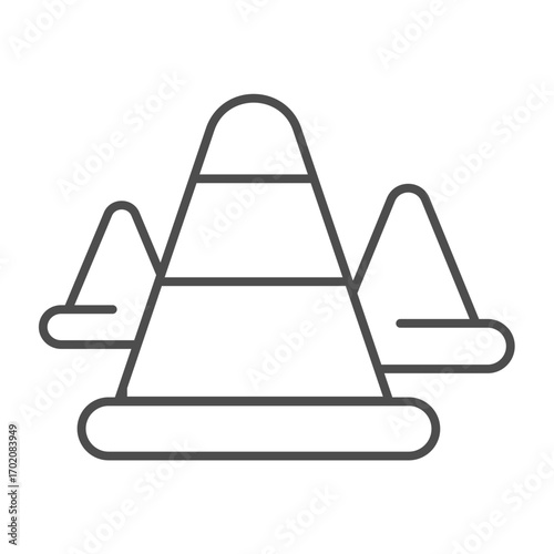 Traffic cones bundle thin line icon, drivers permit concept. Vector graphics. Cones for emergency stop, safety sign on white background, outline style icon for mobile or web design.