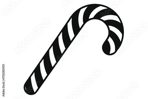 Black and White Striped Candy Cane Holiday Decoration Silhouette for Christmas Celebrations