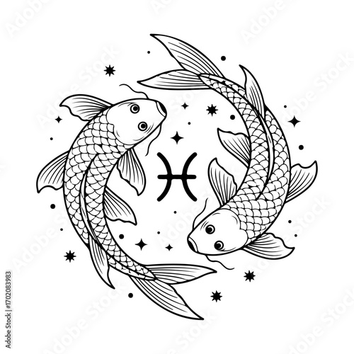 Pisces Zodiac with Two Koi Fish