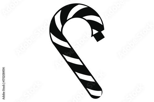 Monochrome Candy Cane Illustration Featuring a Striped Pattern, a Classic Holiday Treat