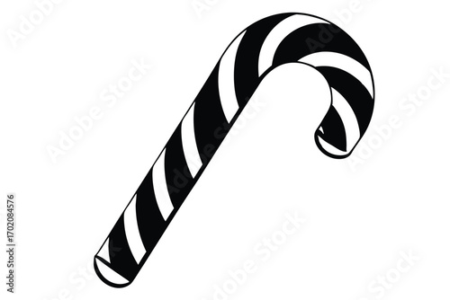 Stylized Candy Cane with Alternating Black and White Stripes, Holiday Sweet Treat
