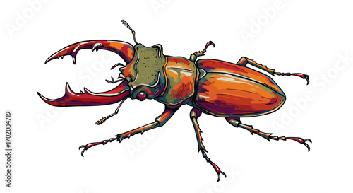 Colorful Stag Beetle Illustration with Large Mandibles.