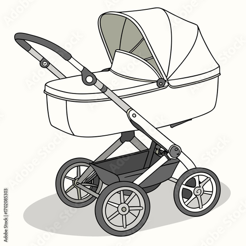 Baby stroller pram carriage vector illustration for baby products and accessories online store and shop design