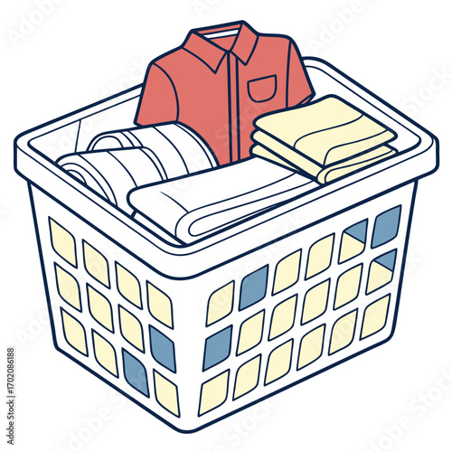 Fresh laundry day with neatly folded clothes in a basket, a symbol of clean living and domestic bliss, household chores simplified