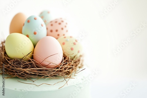 Wallpaper Mural Colorful pastel easter eggs nestled in twigs on a soft blue cake—perfect for spring celebrations and festive occasions Torontodigital.ca