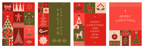Vector Christmas and New Year design templates for advent calendars, greeting cards, packaging, prints, banners, and minimal graphics in a linear style