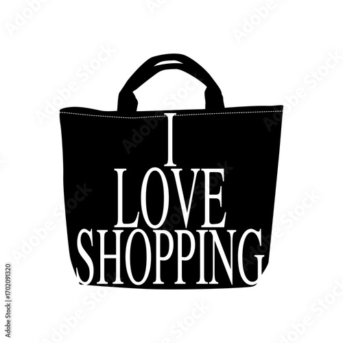 I Love Shopping Tote Bag Silhouette with Bold Typography