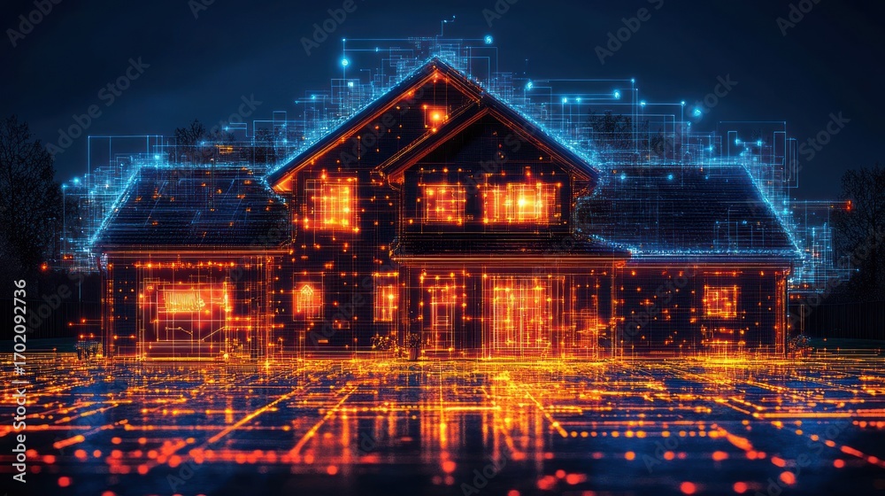 Obraz premium Futuristic Smart Home Design at Night