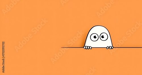Simple ghost peeking over a line on orange