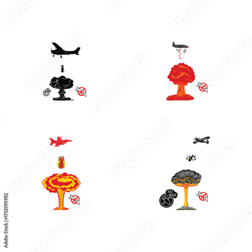 Environmental War Awareness Icons – Anti-War Graphics for Nature Protection and Sustainability