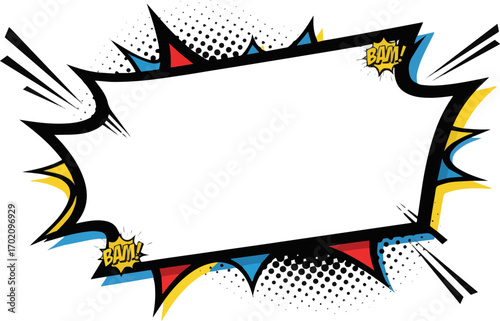 Create a Full HD American comic style graphic banner frame vector art with white background.