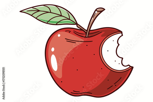 Red Apple with Leaf and Bite Mark Vector Illustration
