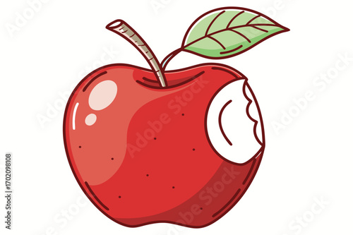 Red Apple with Leaf and Bite Mark Vector Illustration