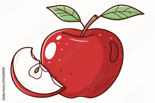 Red Apple with Leaf and Bite Mark Vector Illustration