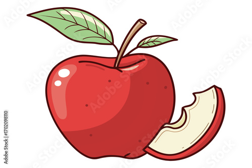Red Apple with Leaf and Bite Mark Vector Illustration