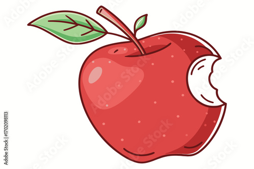 Red Apple with Leaf and Bite Mark Vector Illustration