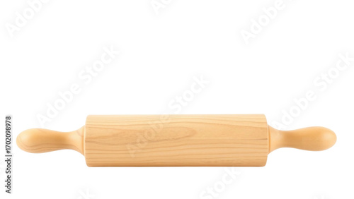 Classic wooden rolling pin isolated on transparent background, traditional baking tool for dough and pastry preparation.