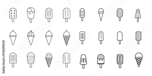 Collection of black and white ice cream and popsicle icons