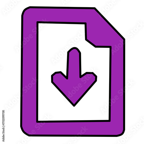 Neon Purple Download Document Icon - File Arrow Down Symbol